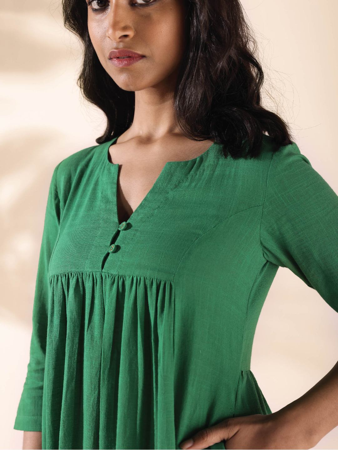 Green Cotton Long Kurta Pant Set | SHOBITAM