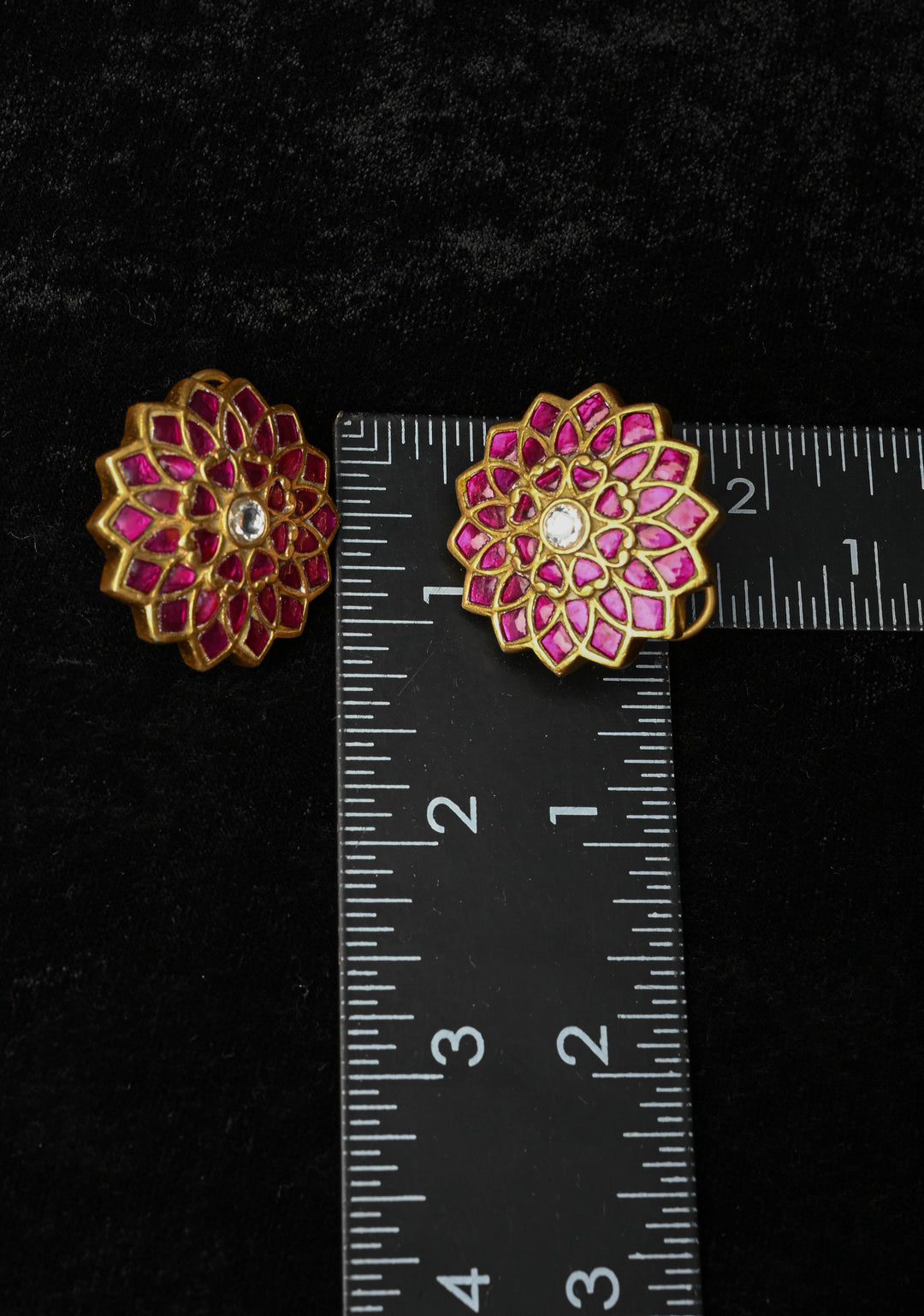 92.5 Silver Pink Stone Large Floral Studs