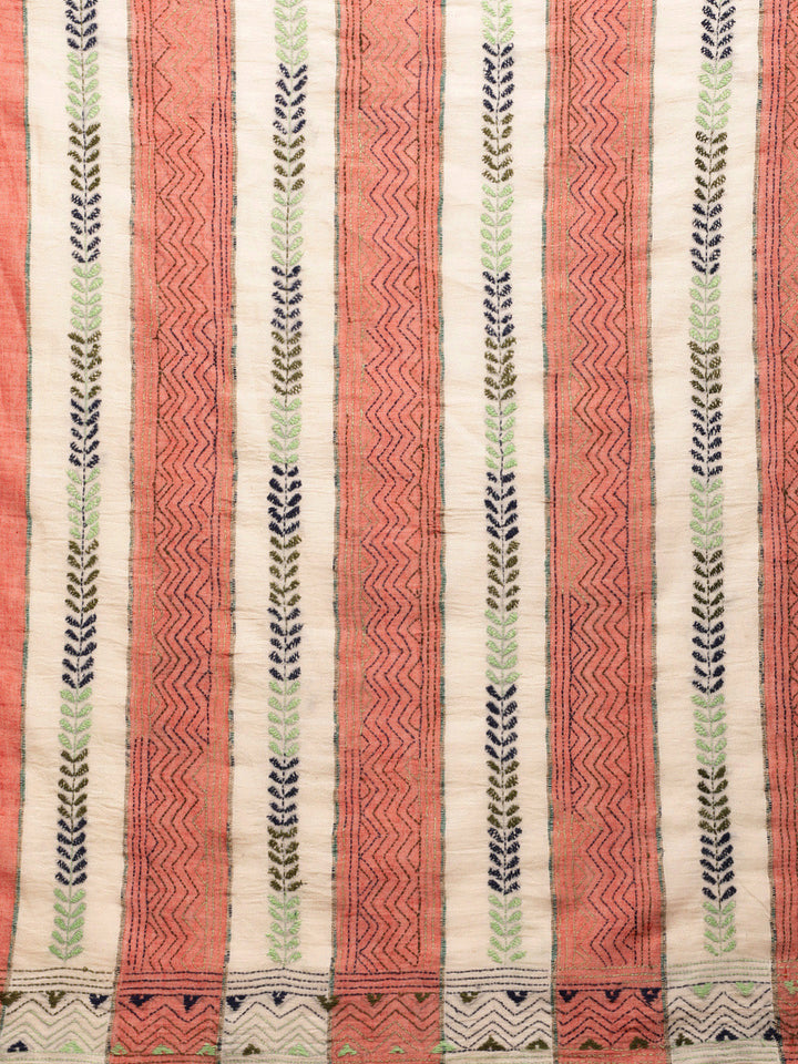 Peach Khesh Kantha Cotton Saree | SHOBITAM