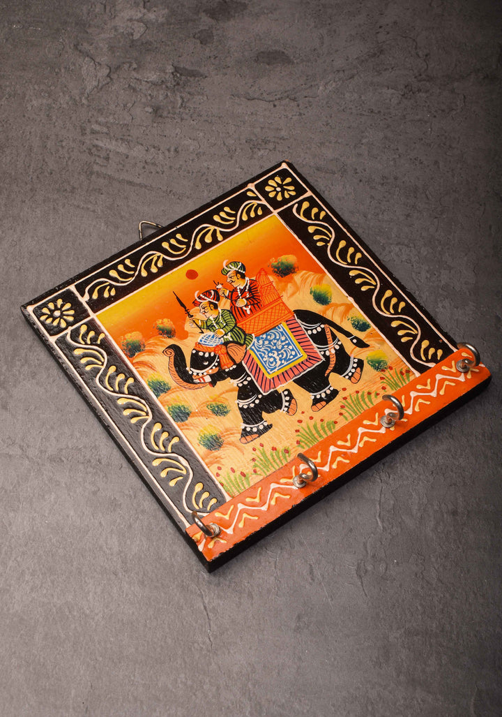 Small Wooden key Holder with Rajasthani Miniature Hand Painting
