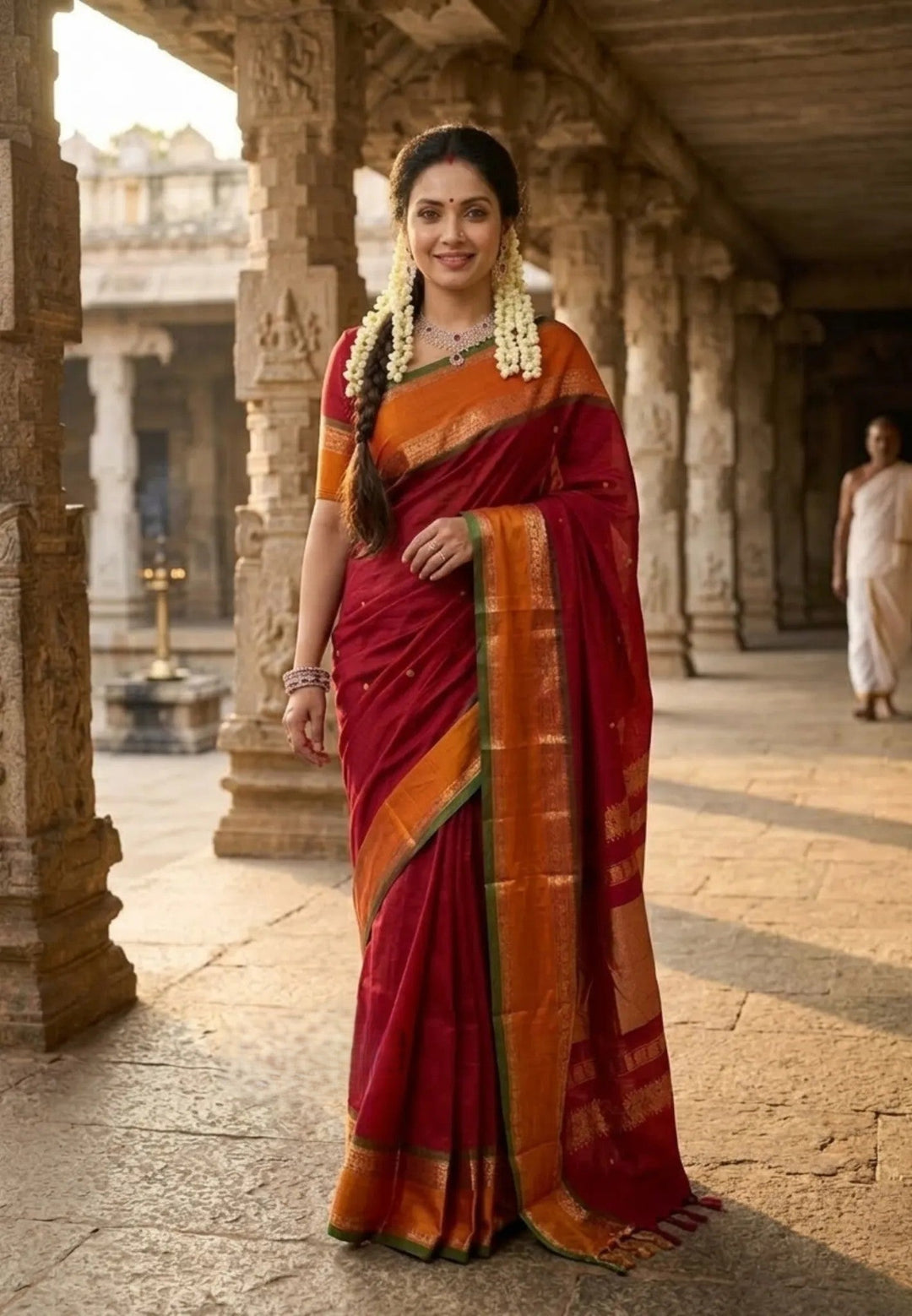 Maroon Pure mercerized silk cotton with buttas and rettapet border | SHOBITAM