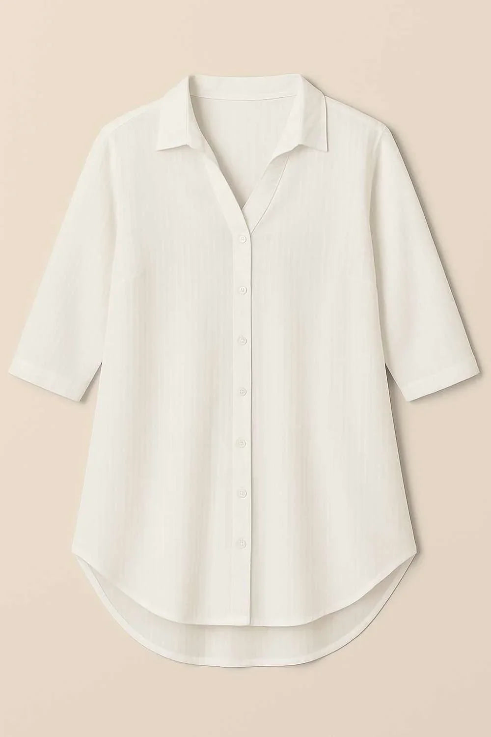 Plus Size White Cuban Collar Cotton Shirt  | Made to Order