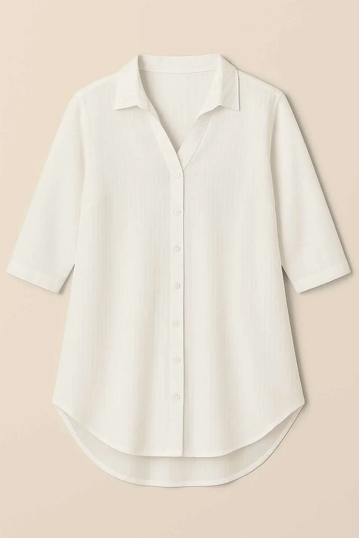 Plus Size White Cuban Collar Cotton Shirt  | Made to Order