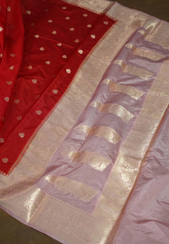 Red and Thistle Semi Silk Saree with Zari detailing| SHOBITAM