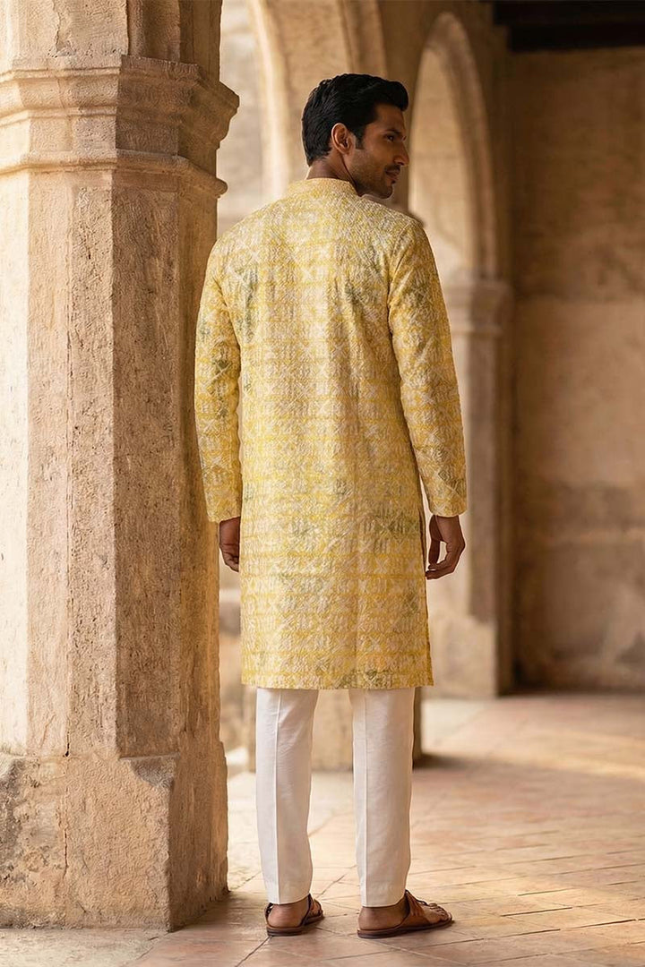 Yellow Viscose Rayon Embroidered Straight Kurta | SHOBITAM