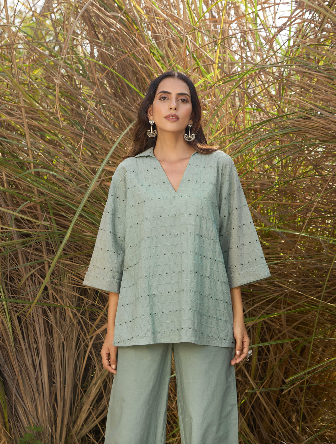 Blue Cotton Cutwork Embroidered Co-ord Set  | SHOBITAM