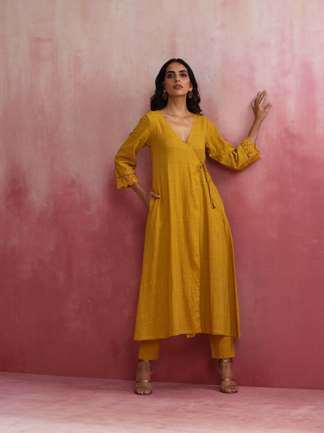 Mustard Cotton Dobby Kurta Set | SHOBITAM