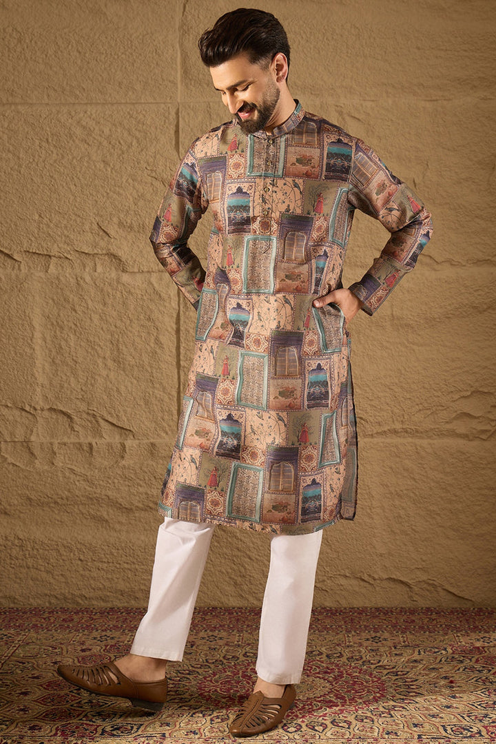 Multi Viscose Rayon Ethnic Motifs Embroidered Straight Kurta with Trouser  | SHOBITAM