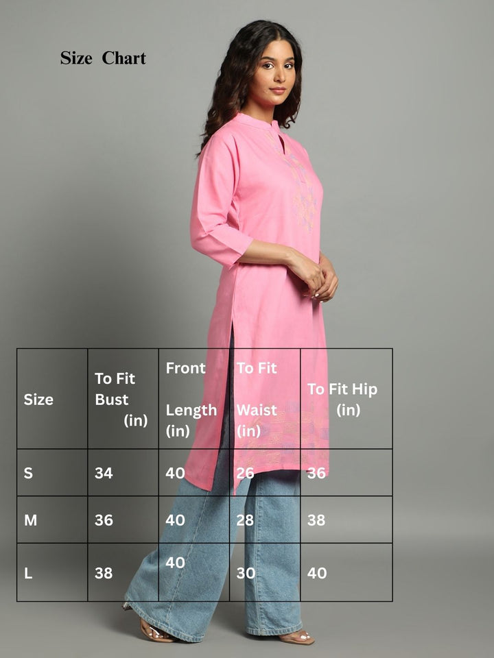 Baby Pink Kantha Cotton Kurta | SHOBITAM