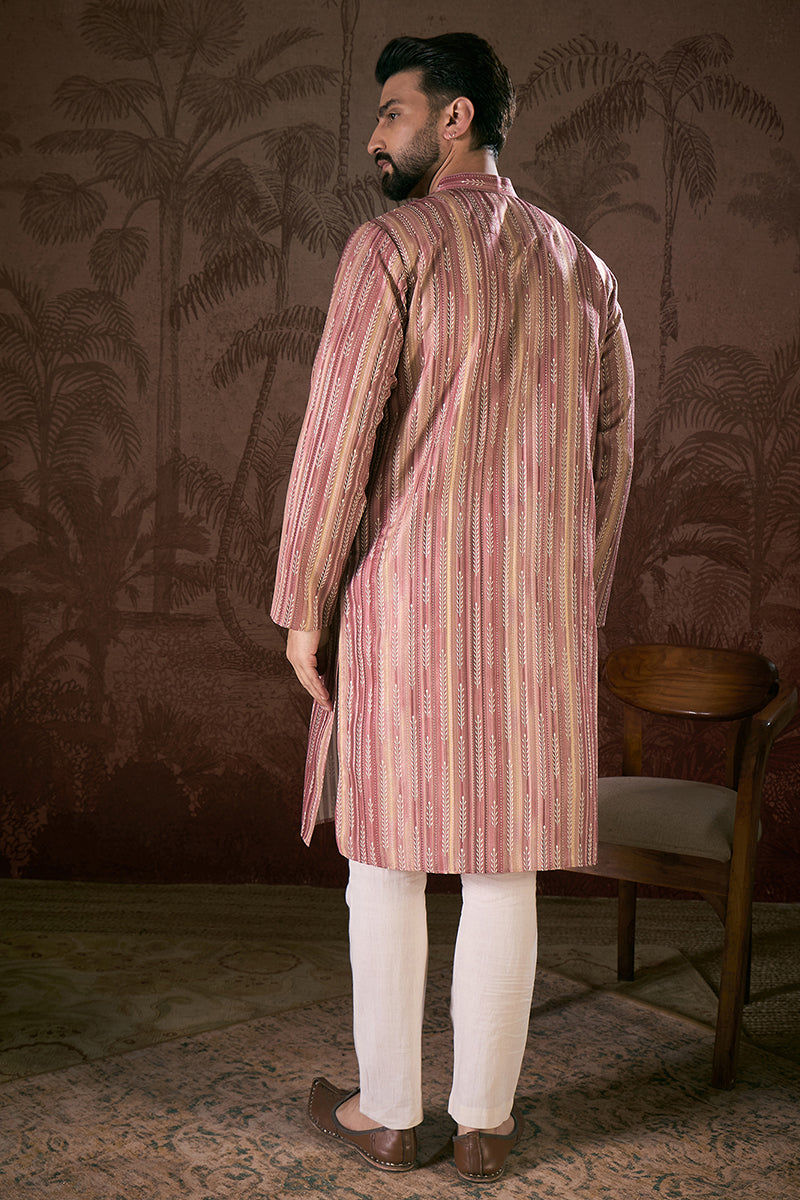 Mauve Silk Blend Floral Printed Straight Kurta With Trouser | SHOBITAM