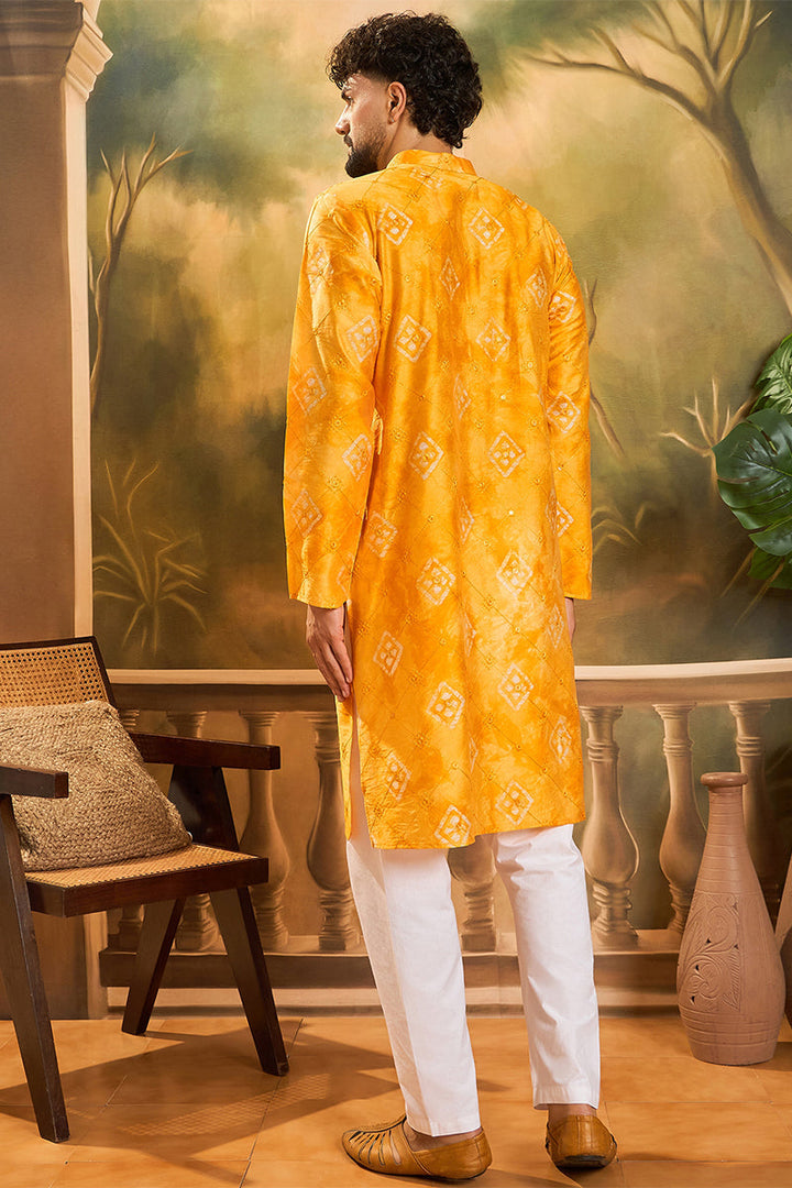 Orange Silk Blend Batik Embroidered Straight Kurta with Trouser | SHOBITAM