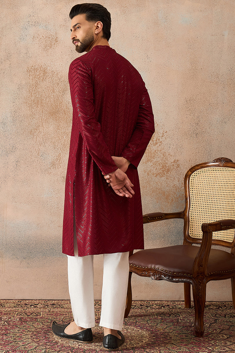 Maroon Rayon Embroidered Straight Kurta | SHOBITAM
