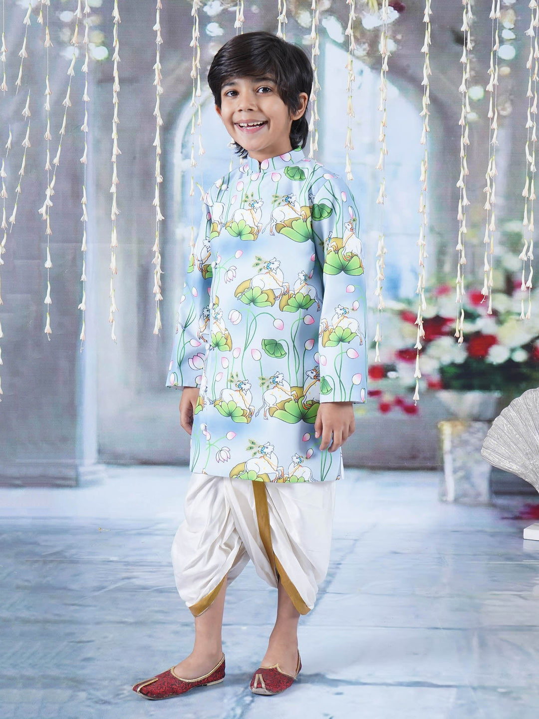 Neel Kaam Dhenu Cow Sherwani Dhoti - Sky Blue | SHOBITAM
