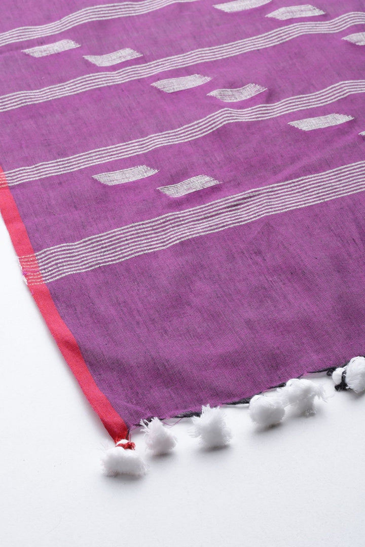 Handwoven Jamdani Mul Cotton Dupatta with tassels | SHOBITAM