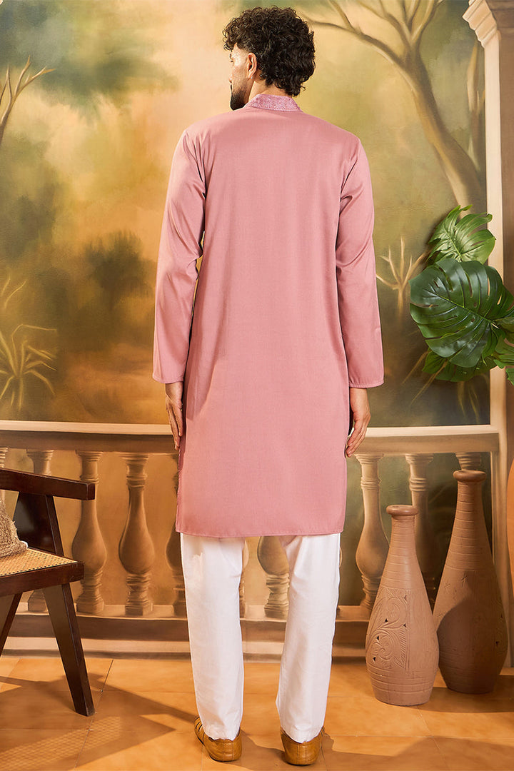 Mauve Silk Blend Solid Embroidered Straight Kurta | SHOBITAM