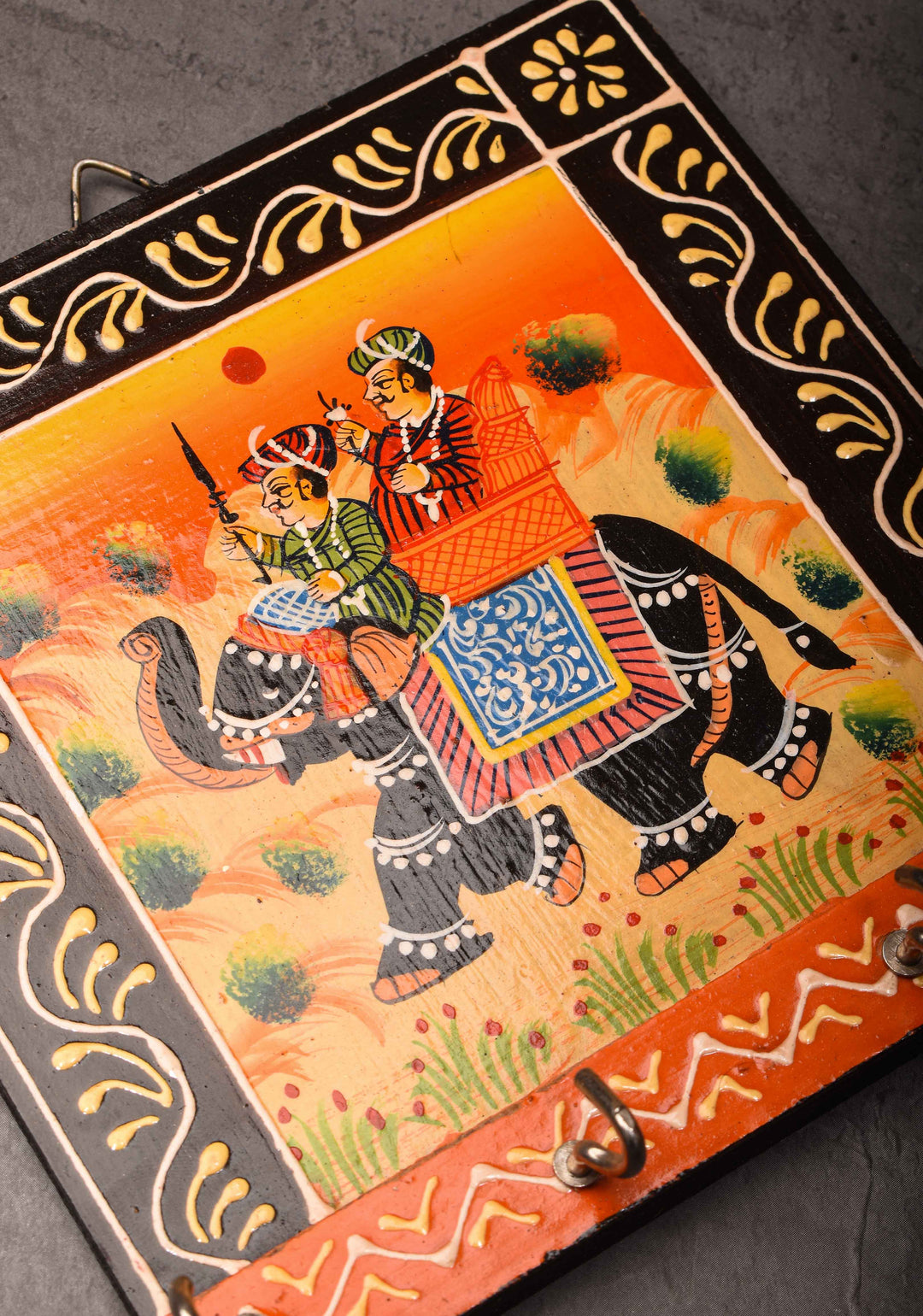Small Wooden key Holder with Rajasthani Miniature Hand Painting