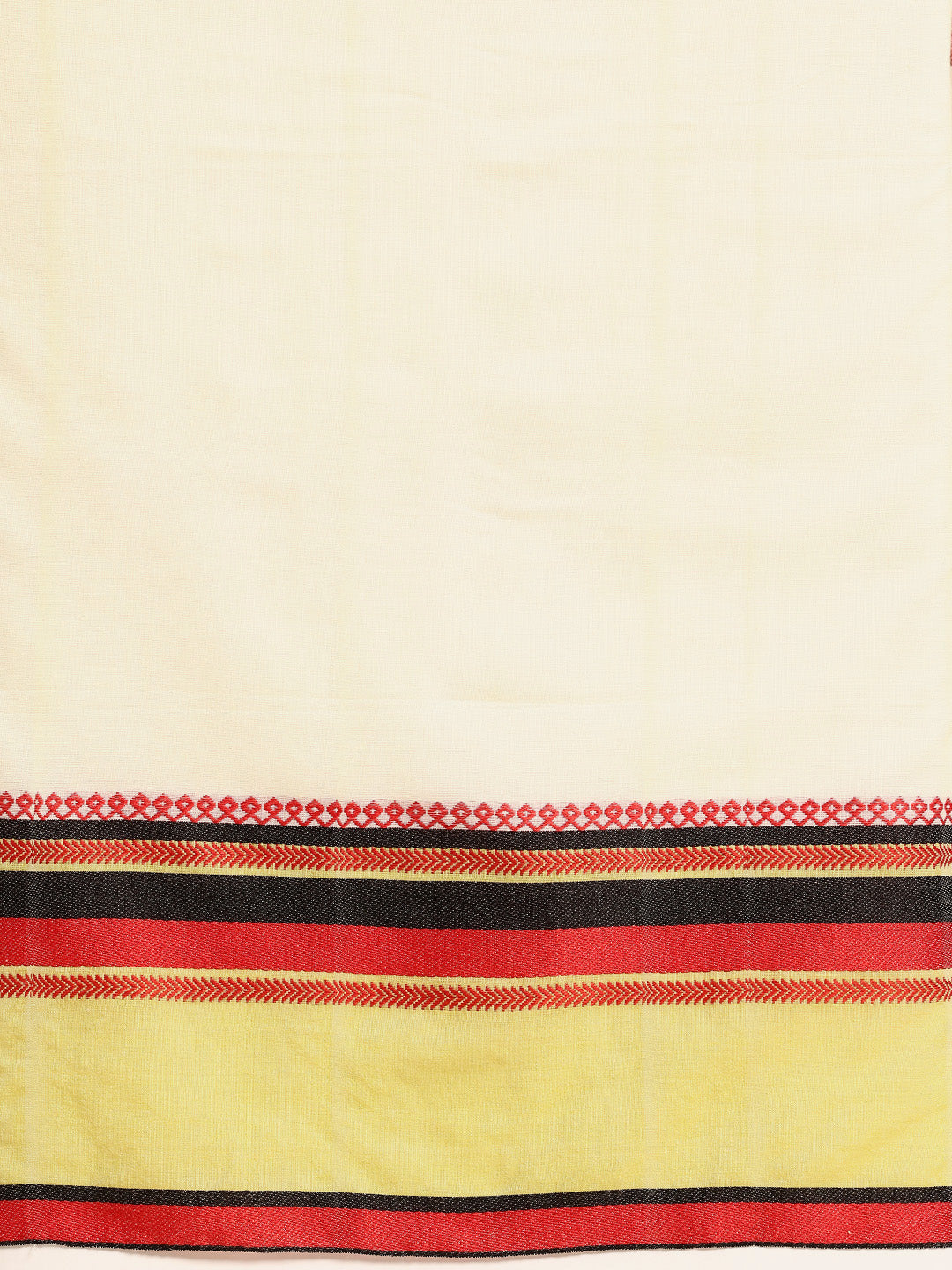 White Green Red Cotton Saree with Blouse piece | SHOBITAM