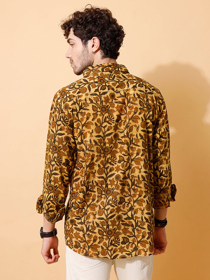 Amber Ajrakh Full Sleeve Cotton Shirt in Mustard for Men