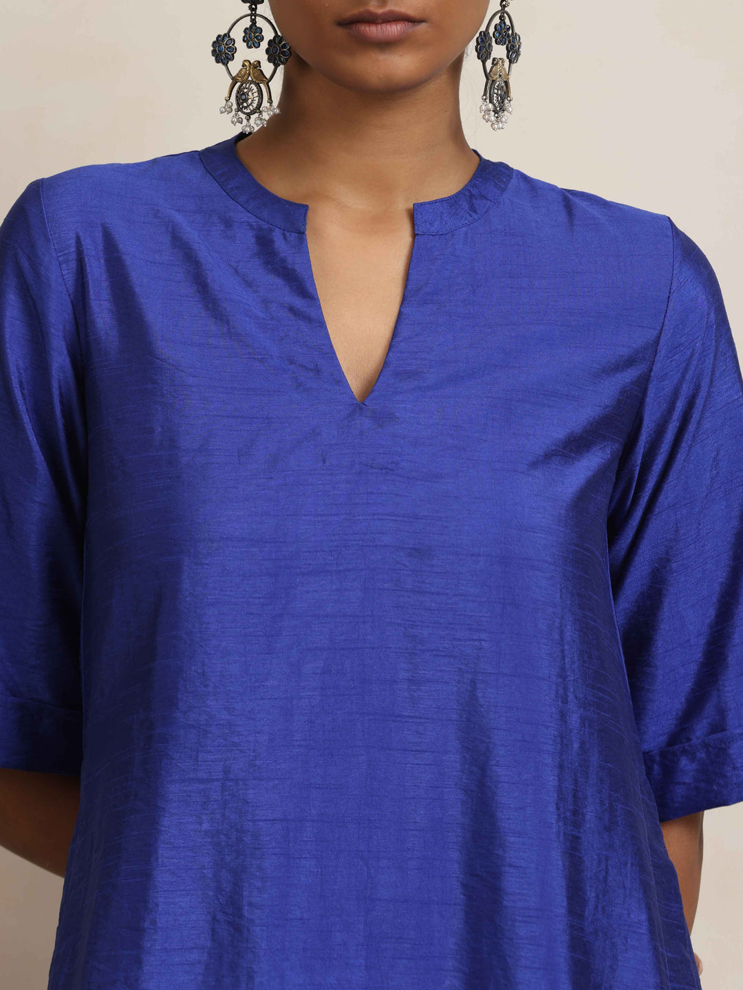 Blue Silk High Slit Kurta Set  | SHOBITAM