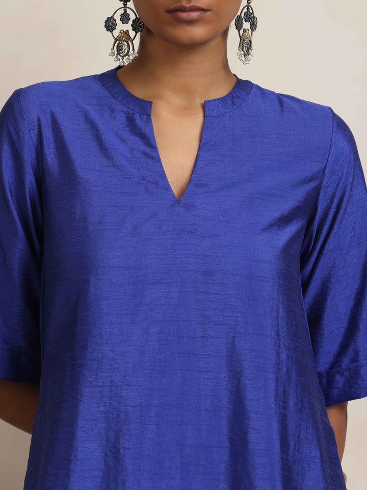 Blue Silk High Slit Kurta Set  | SHOBITAM