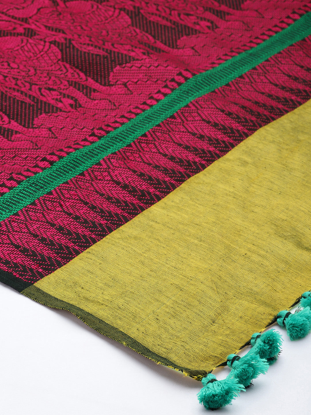 Mustard Magenta Baluchari Silk cotton Dupatta | SHOBITAM