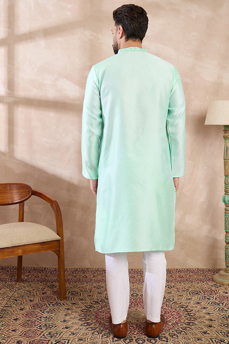 Blue Silk Blend Solid Embroidered Straight Kurta | SHOBITAM