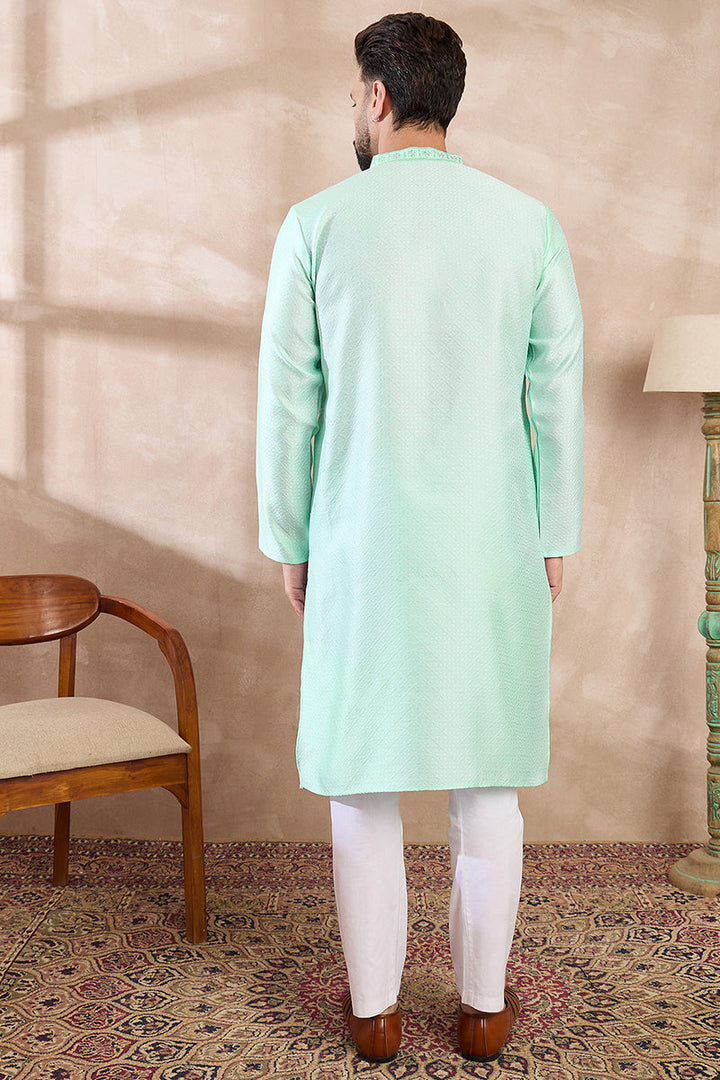 Blue Silk Blend Solid Embroidered Straight Kurta | SHOBITAM