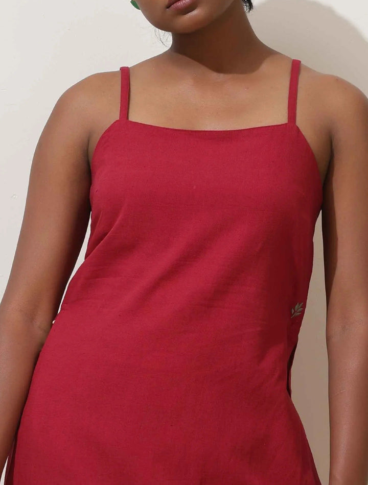 Maroon Cotton Linen Kurta Co-Ord Set  | SHOBITAM