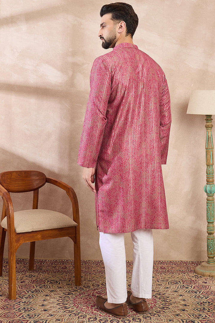 Pink Silk Blend Floral Printed Straight Kurta With Trouser| SHOBITAM