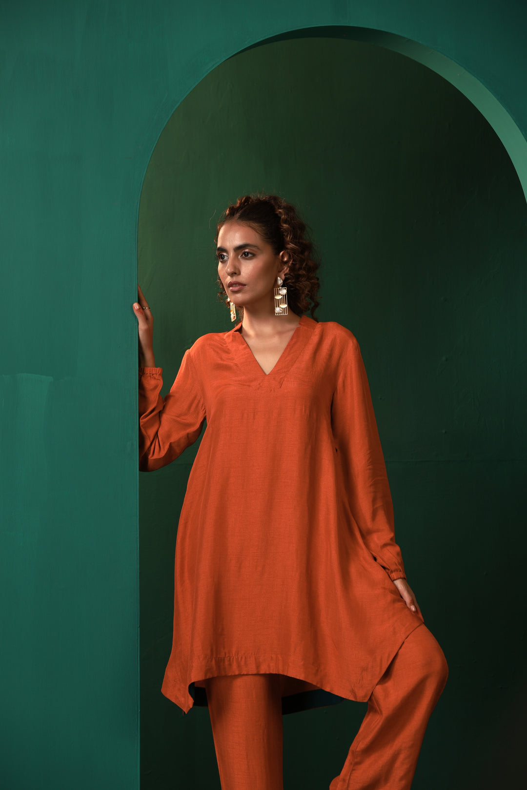 Rust Silk Collar Co-ord Set | SHOBITAM