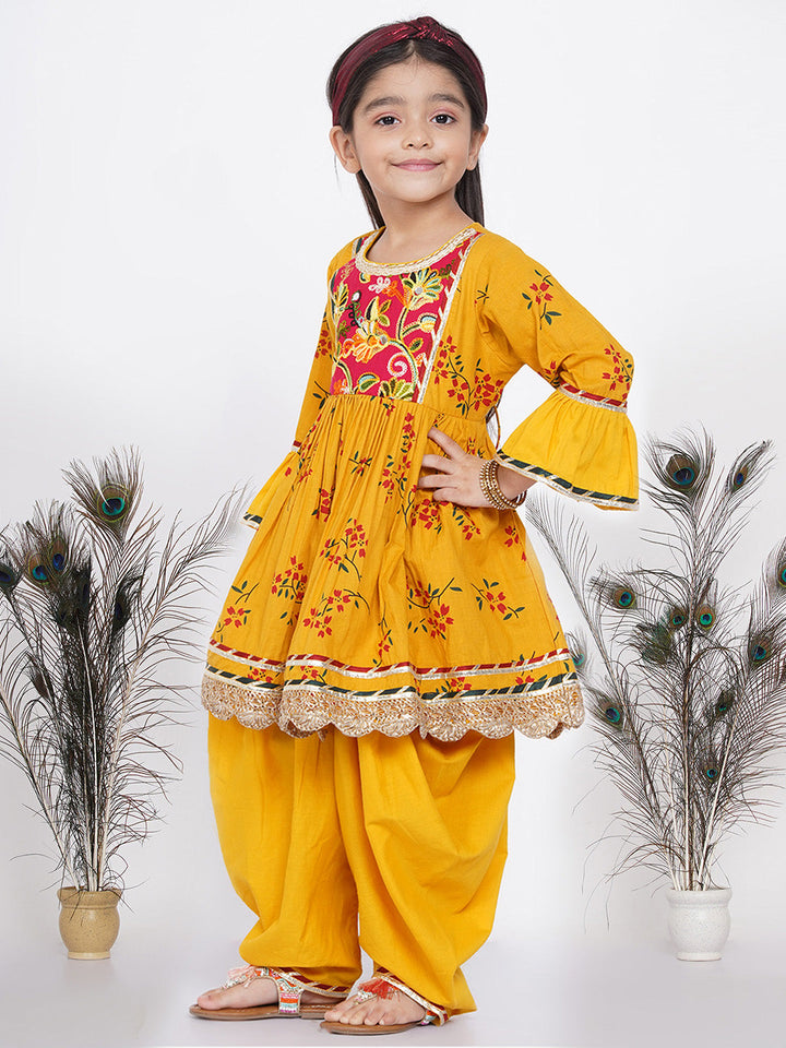 Girls Jaipuri Lacework and patchwork Kurta frock with Salwar and Dupatta | SHOBITAM