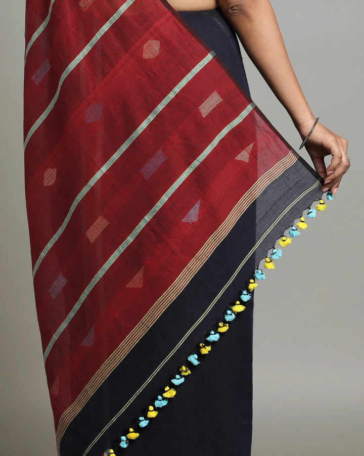 Midnight Blue Handloom Jamdani Cotton Saree
