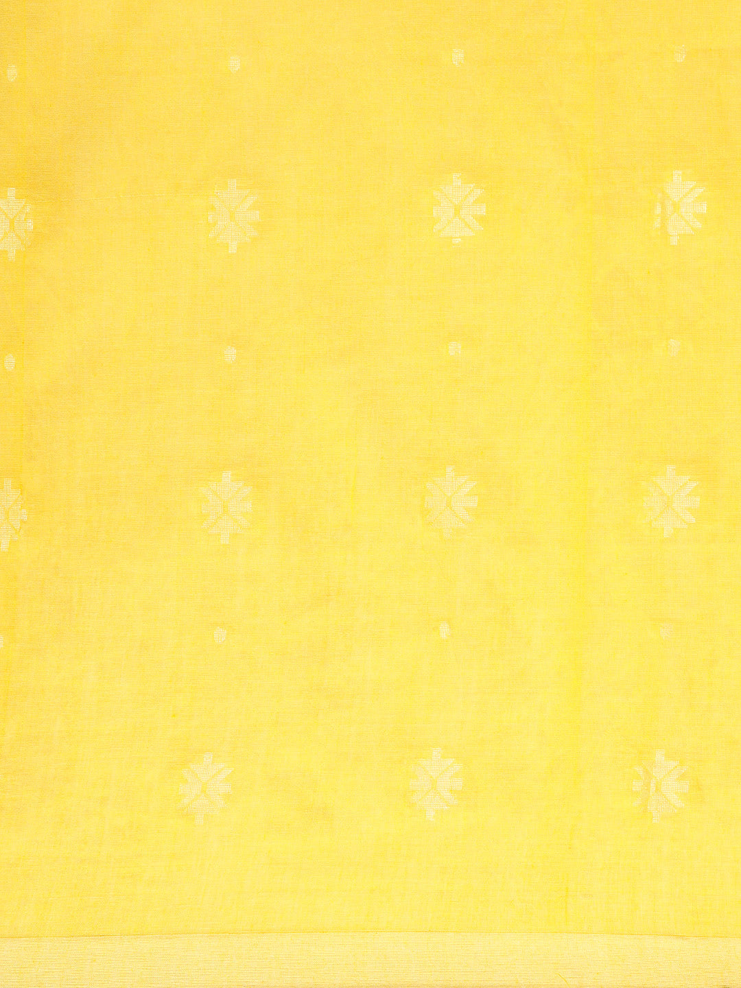 Yellow White Buti Cotton Saree With Minimal Border