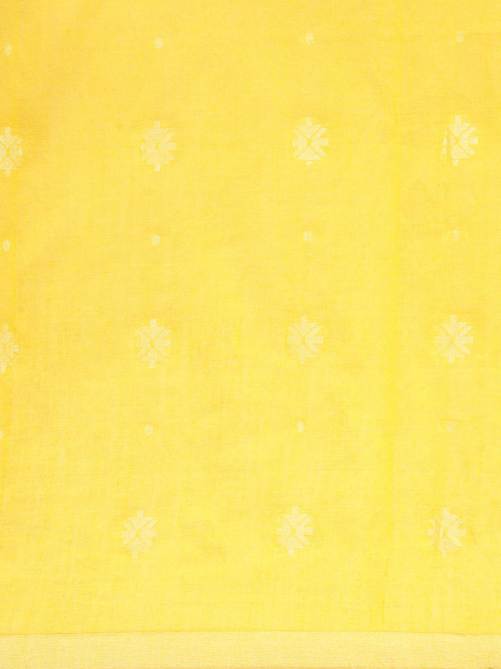 Yellow White Buti Cotton Saree With Minimal Border