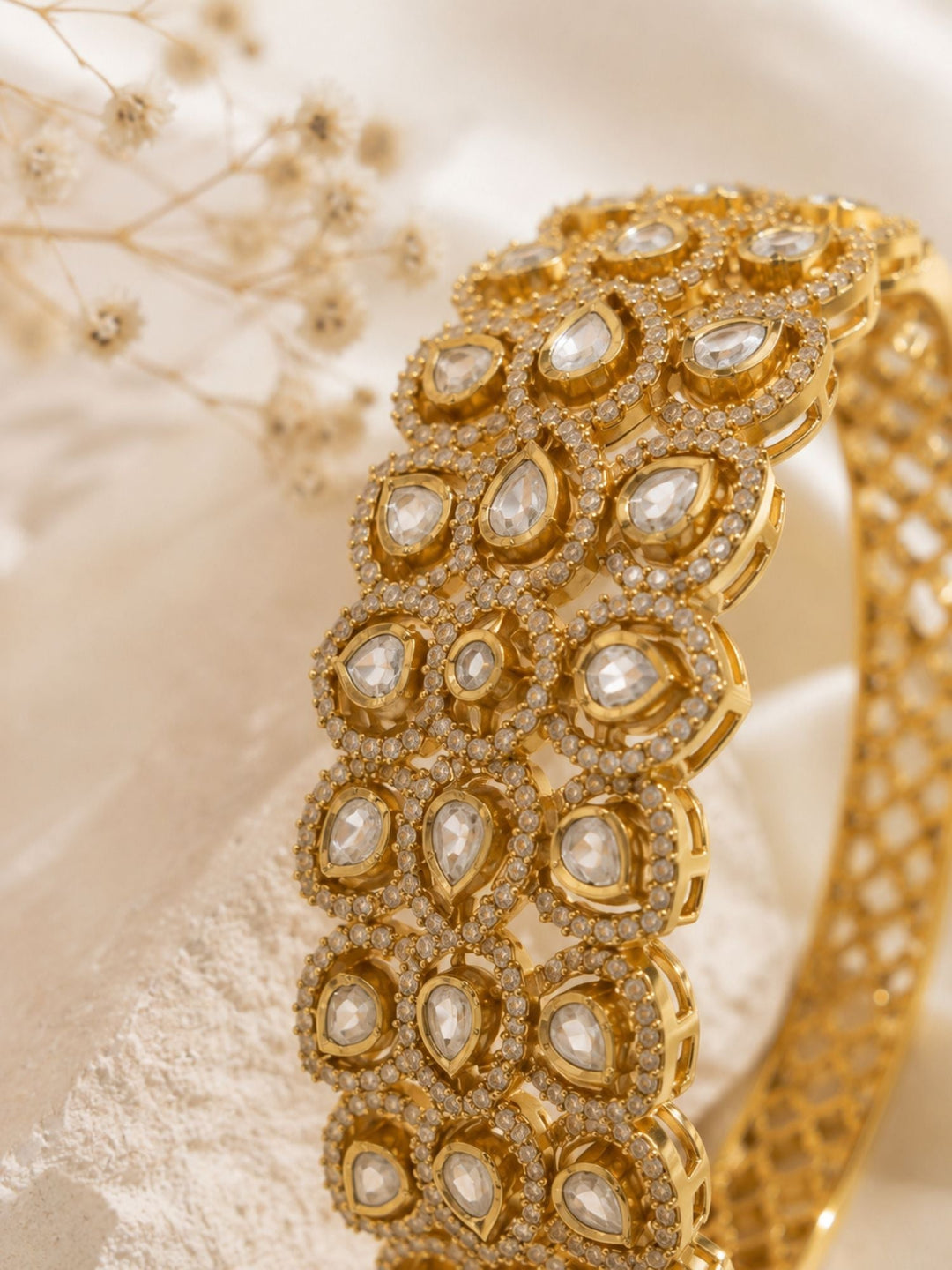 Royal Polki Kundan Teardrop Statement Bracelet | SHOBITAM