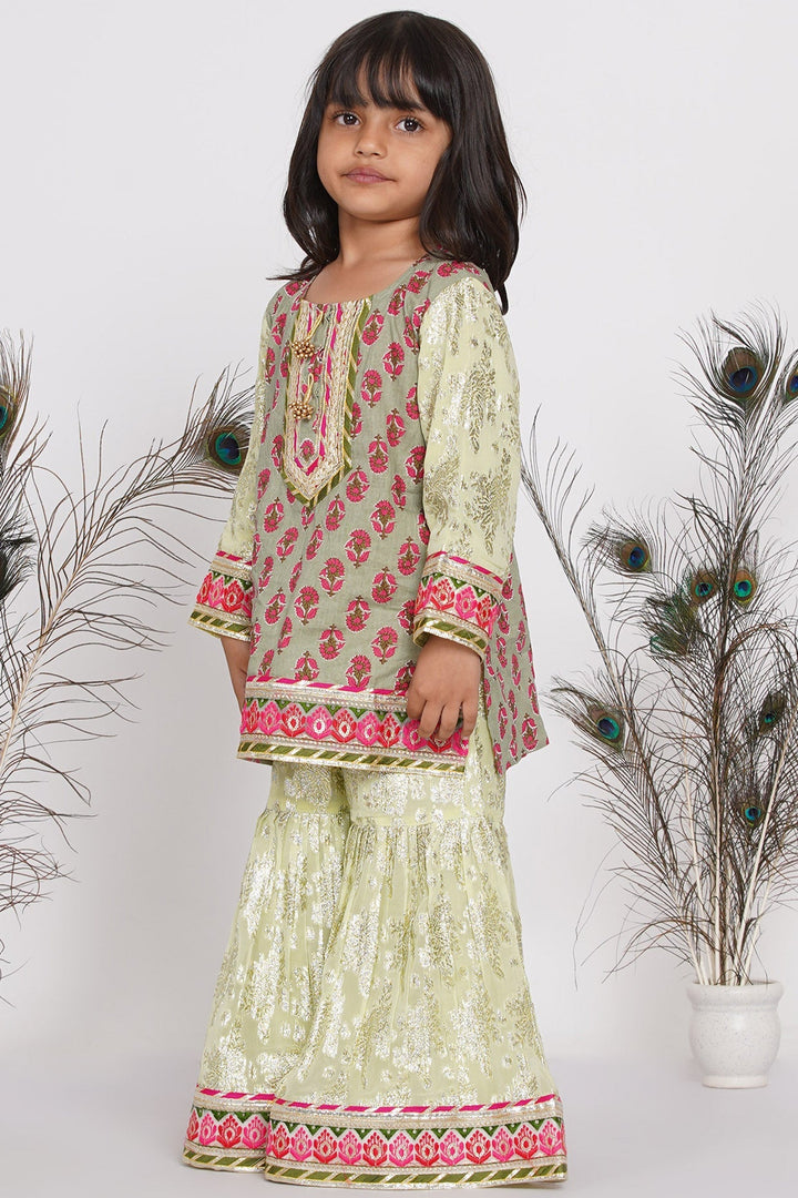 Girl Banarsi Lacework Kurta with Sharara and Dupatta | SHOBITAM