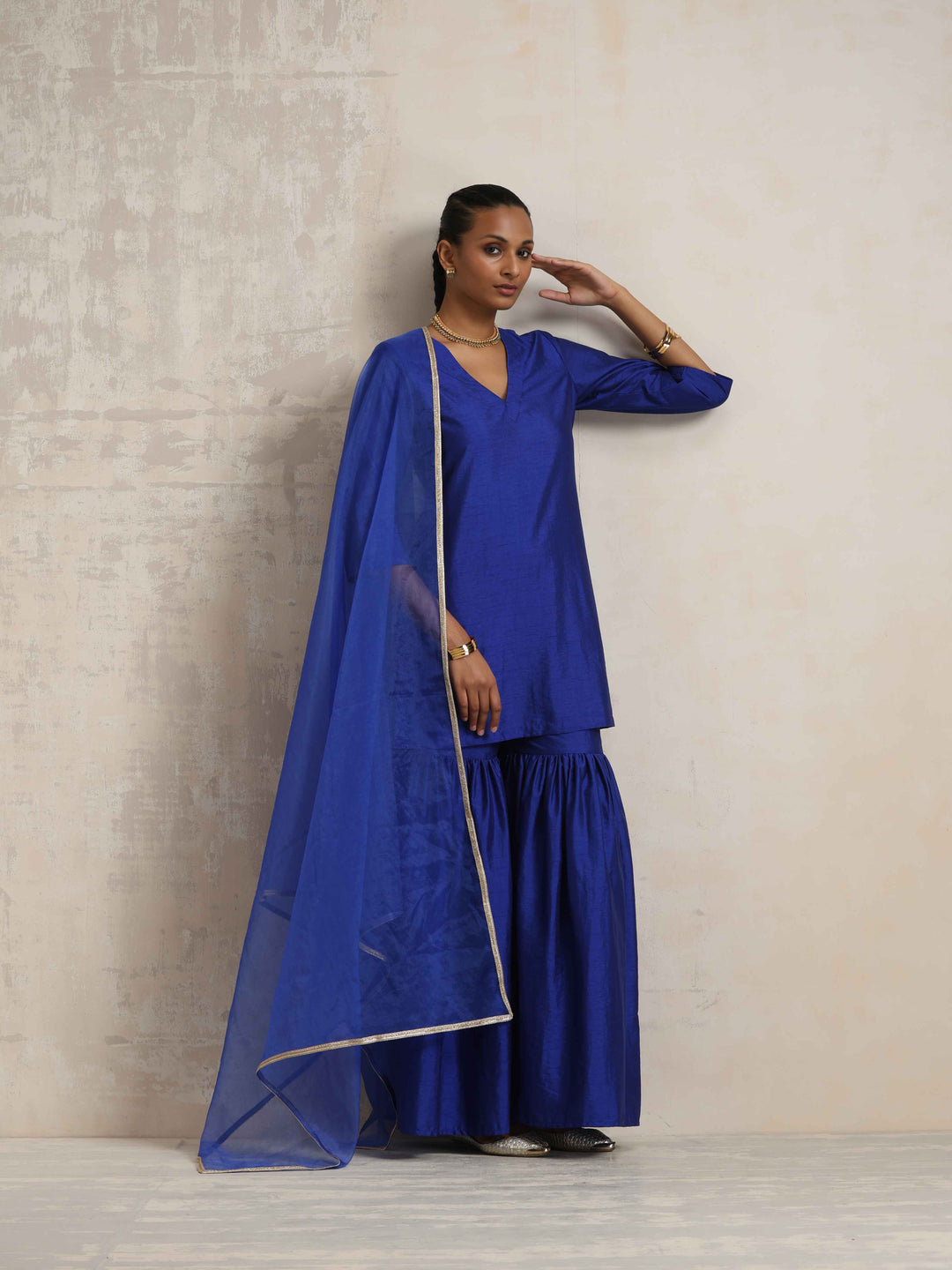 Electric Blue Sharara Dupatta Set | SHOBITAM