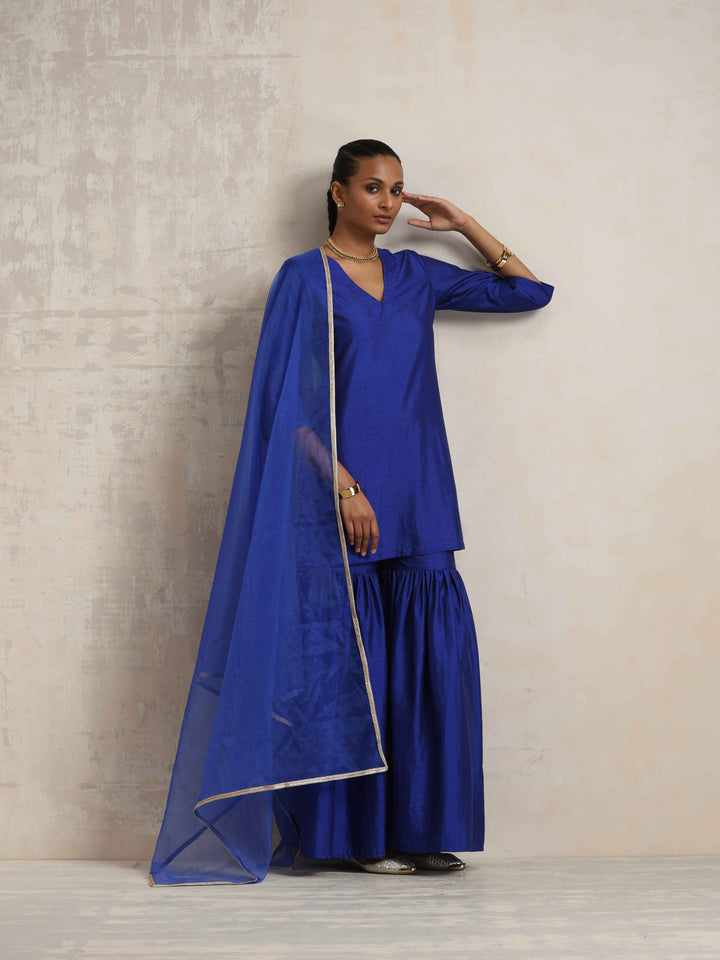 Electric Blue Sharara Dupatta Set | SHOBITAM