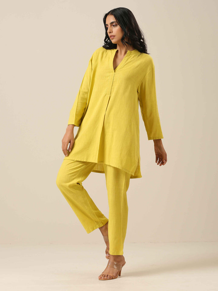 Lime Slub Texture Relax Fit Co-Ord Set | SHOBITAM