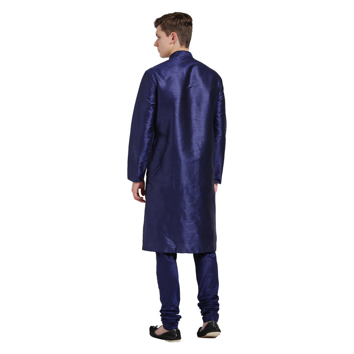Navy Blue Silk Blend Solid Kurta | SHOBITAM