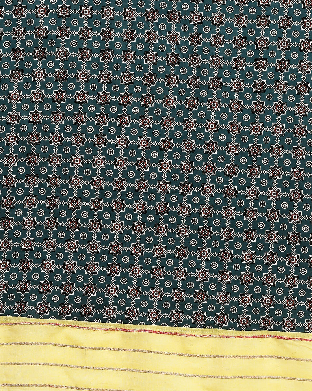Yellow Green Ajrak Print Khesh Saree with Blouse piece | SHOBITAM