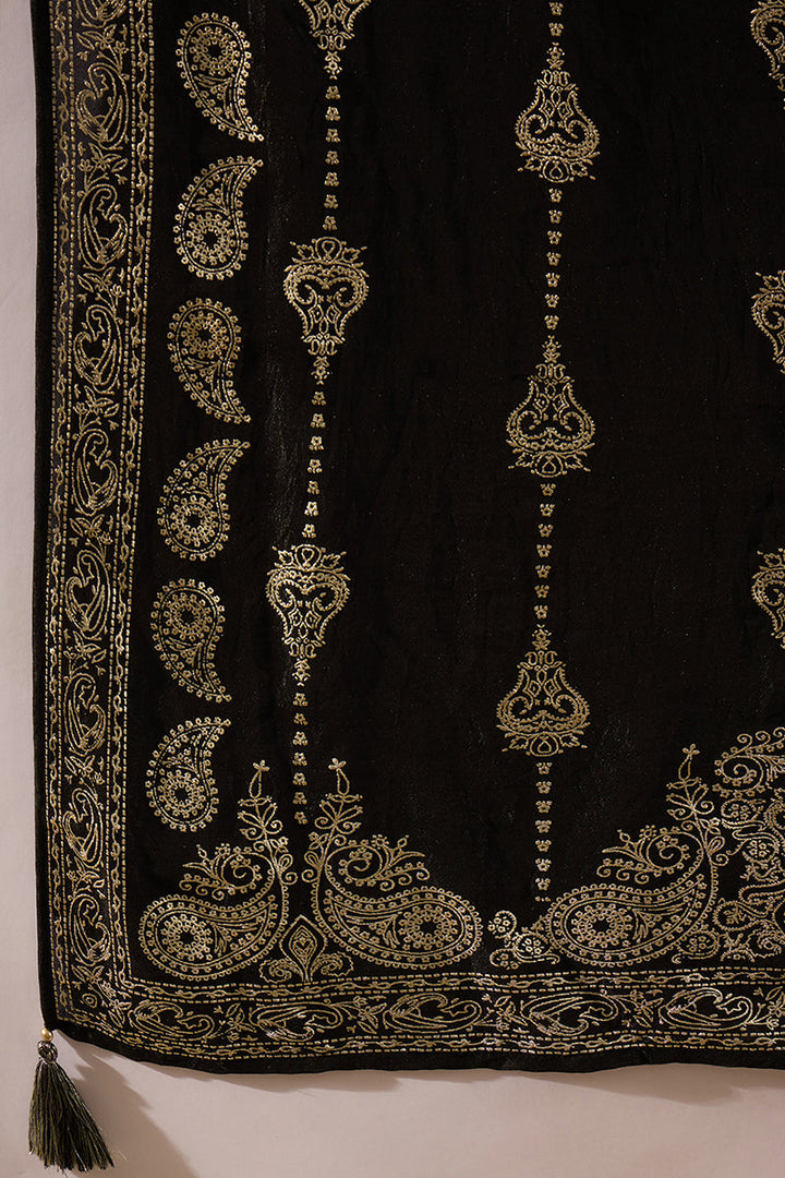 Black Silk Blend Ethnic Motifs Printed Straight Kurta Sets | SHOBITAM