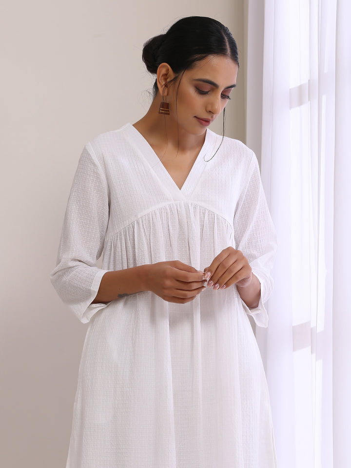 White Dobby Flared Slit Kurta Pant Set  | SHOBITAM