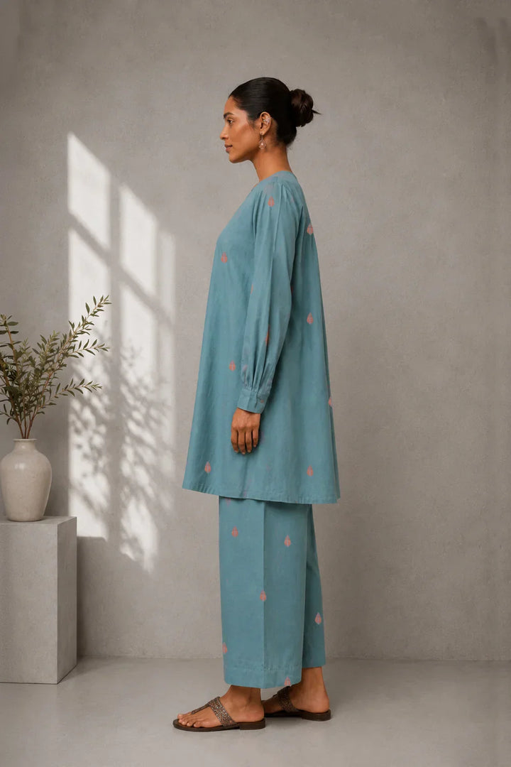 Zen Blue Jamdani Co-ord Set | SHOBITAM