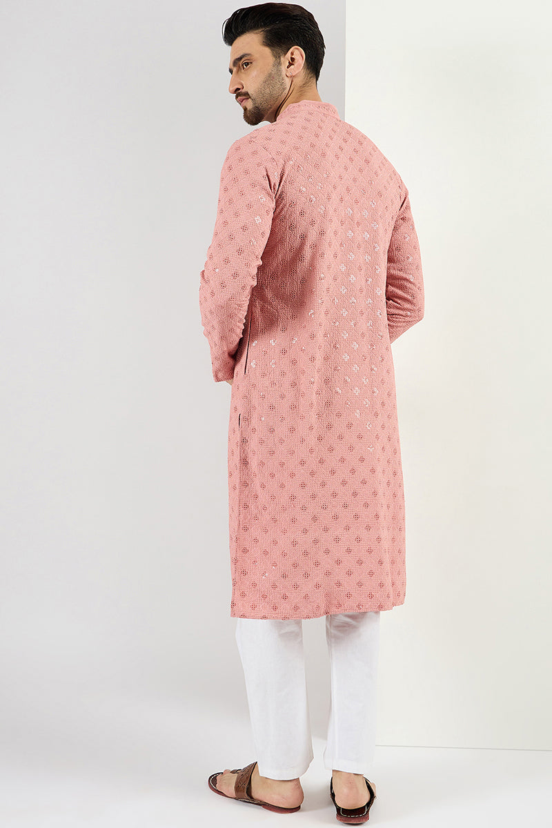 Pink Viscose Rayon Embroidered Straight Kurta With Pant Set | SHOBITAM
