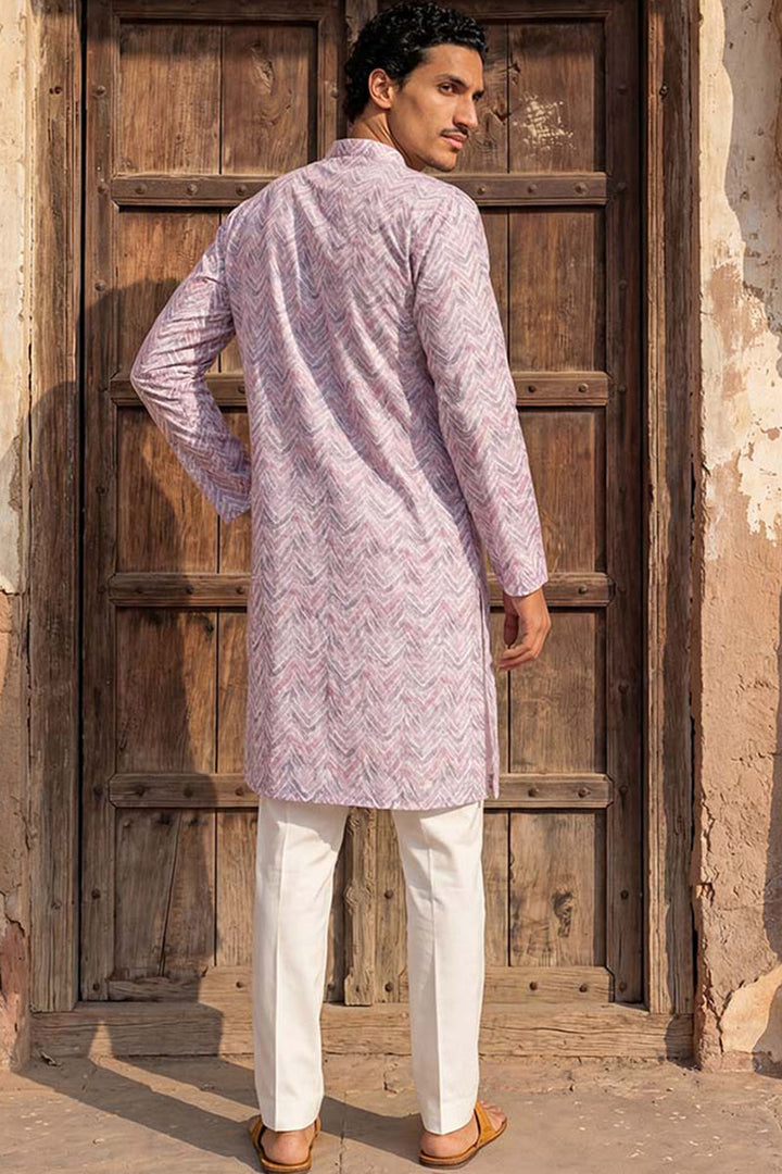 Lavender Linen Printed Straight Kurta | SHOBITAM