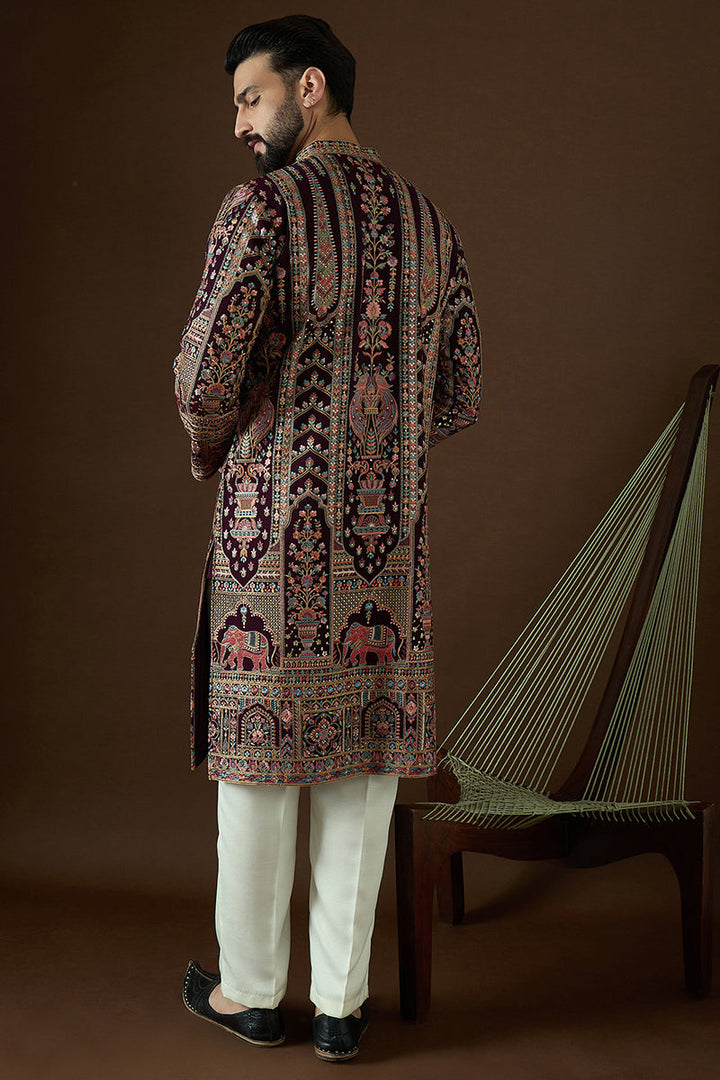Purple Georgette Solid Embroidered Straight Kurta Sets | SHOBITAM
