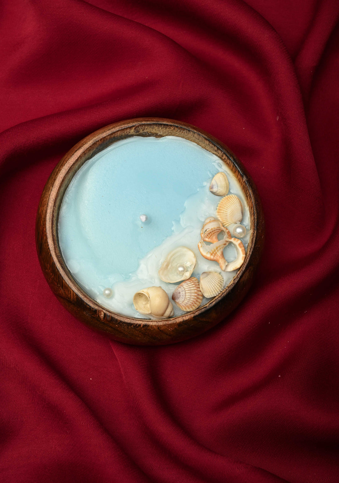 Ocean Treasures small scented candle in wooden bowl | SHOBITAM