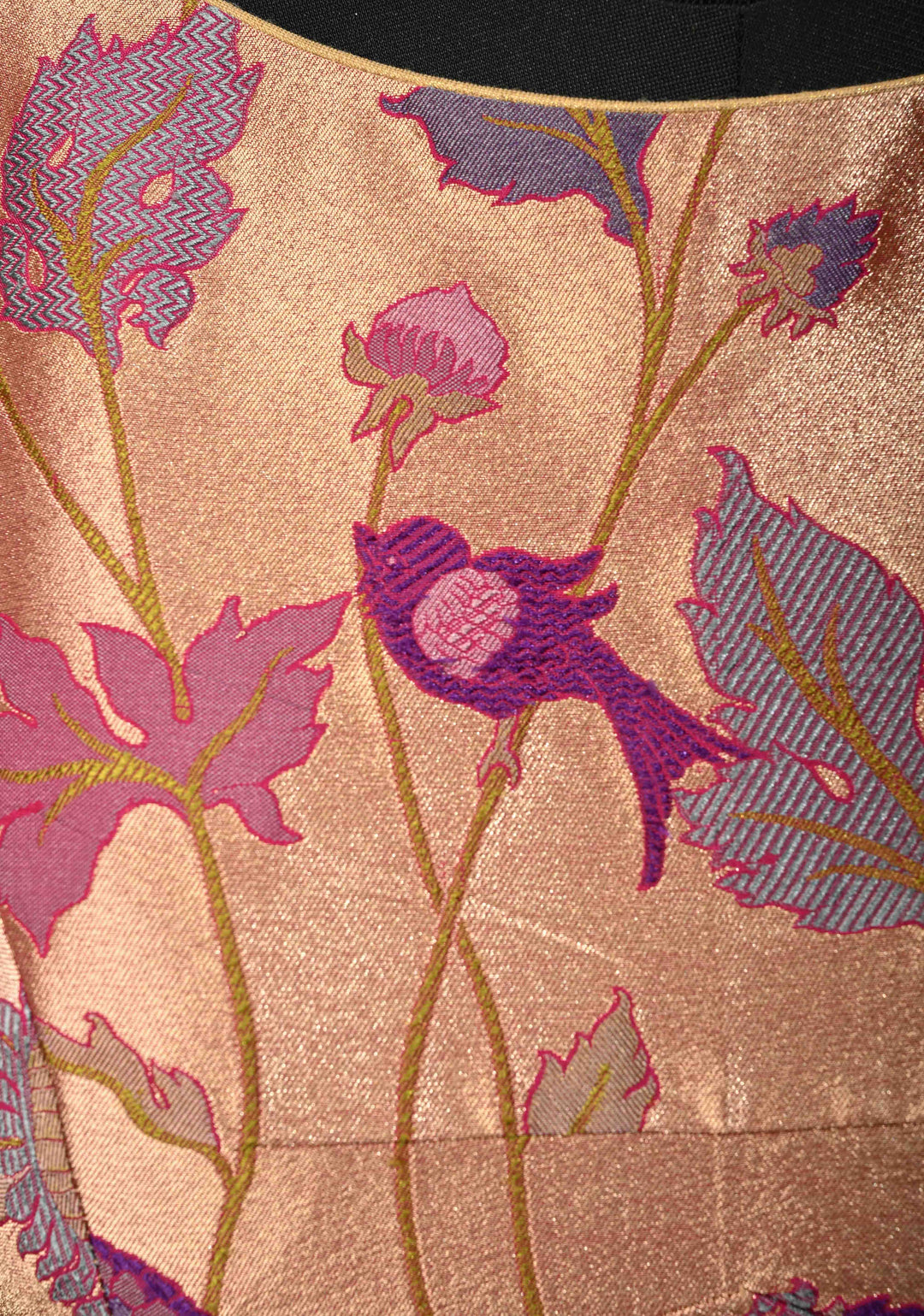 SIZE 36" Rose Gold Paithani Style  Boat Neck Blouse with Meenakari  Pichwai Semi Silk Brocade and Full Sleeves