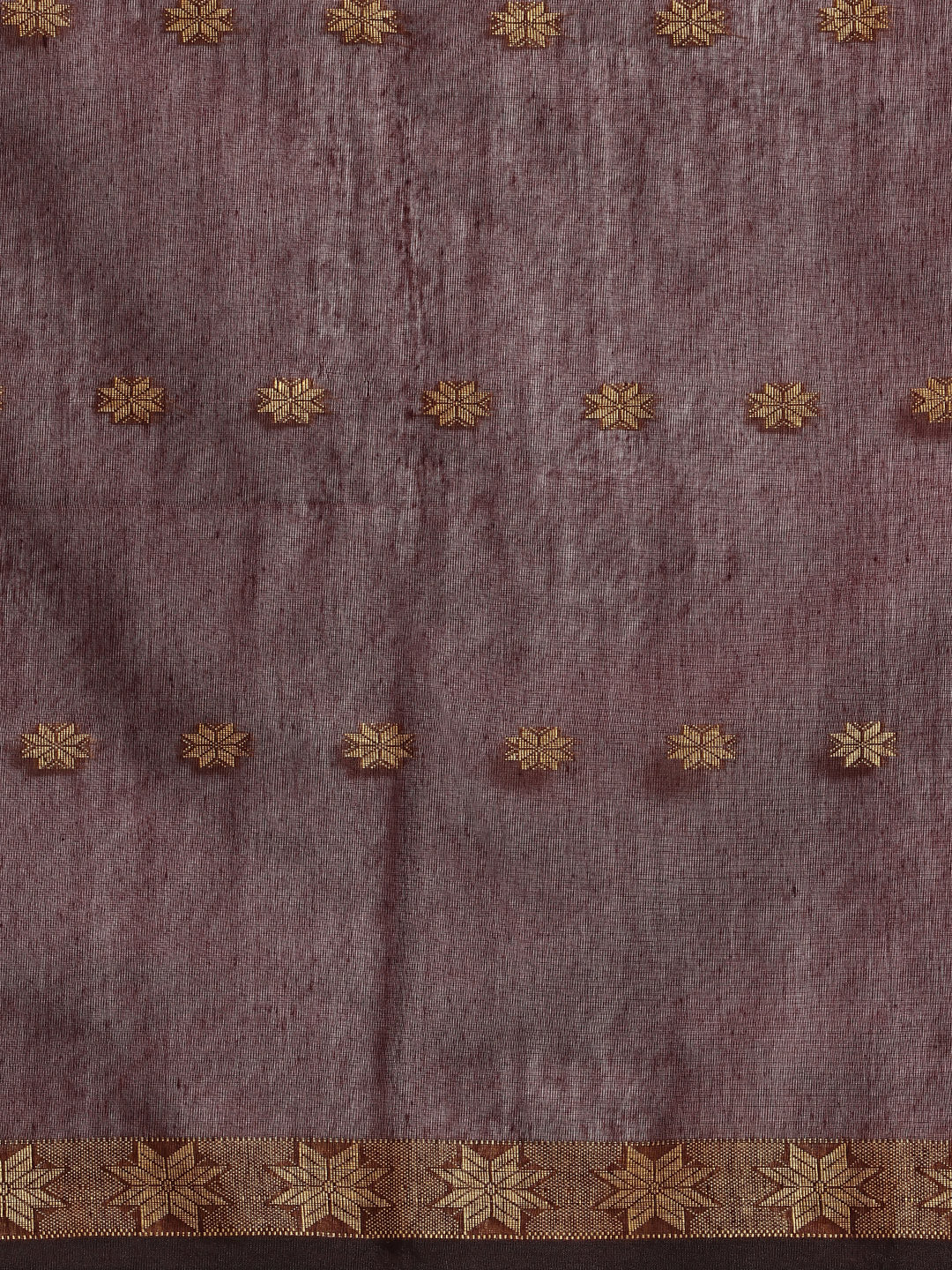 Brown Zari Butti Silk Cotton Saree with Minimal Border and blouse piece